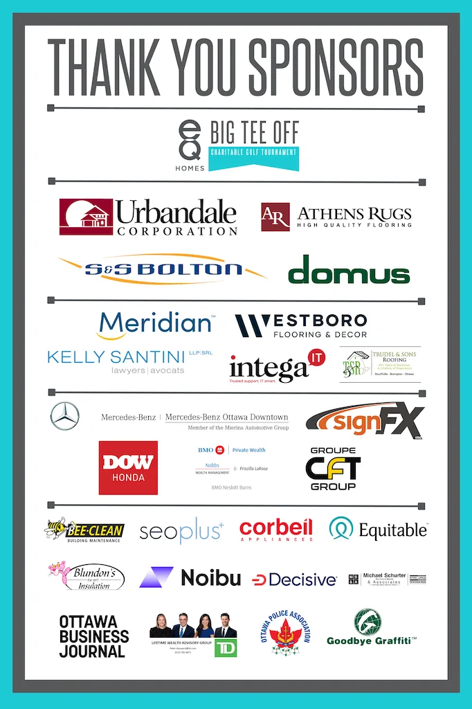 Thankyou_2026_Sponsors - Big Brothers Big Sisters of Ottawa Poster reading 'Thank You Sponsors' with multiple sponsor logos arranged in rows for the Big Tee Off charity golf tournament.